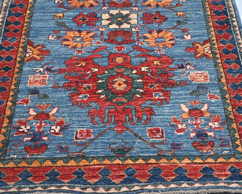 12 Ft Blue Aryana Afghan Hand Knotted Veg Dye Wool Runner Rug
